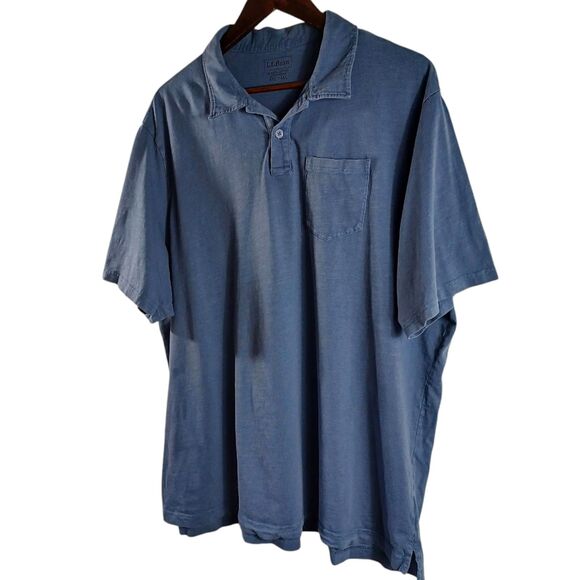 L.L. Bean Organic Cotton Men's Polo XXL Tall Blue Slightly Fitted Pocket Shirt - Picture 3 of 8